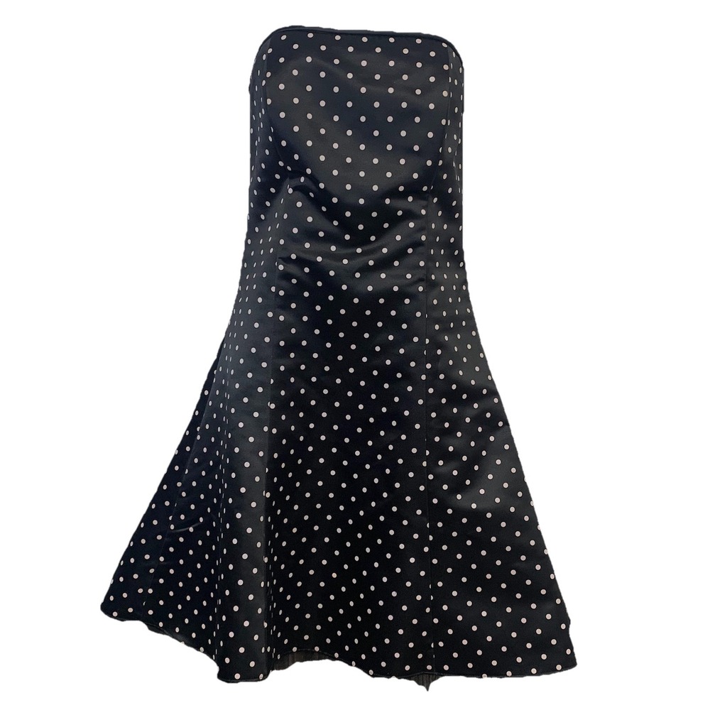 Jessica McClintock Strapless Back Polka Dot Party Dress 7/8 Fit Flare Vintage